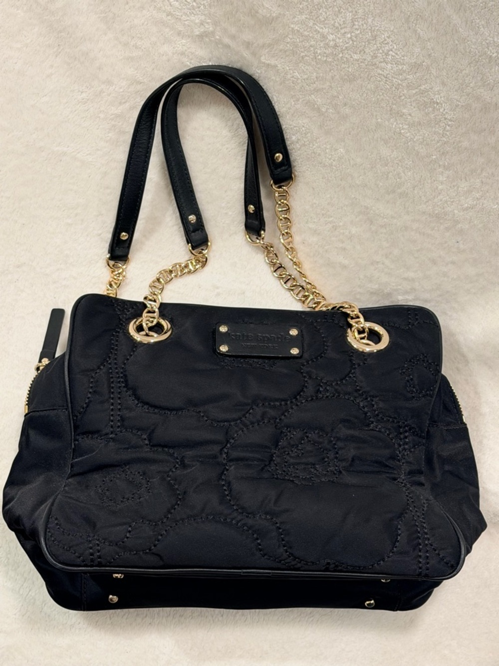 Perfect grab n go Kate Spade shoulder bag quilted nylon black chain strap purse - Picture 6 of 9